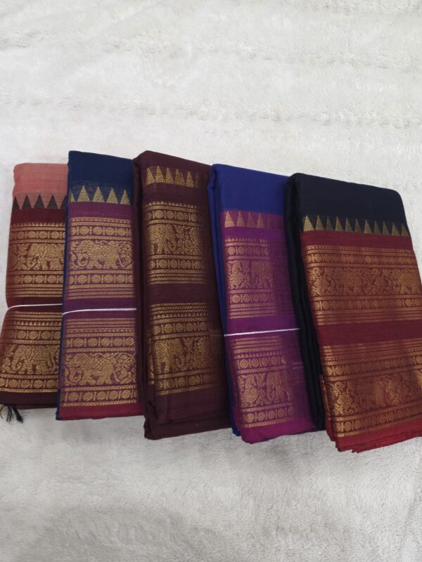 Kanchi Cotton Saree 120 Thread Count Gold Zari Border 5 Color Options - Image 2
