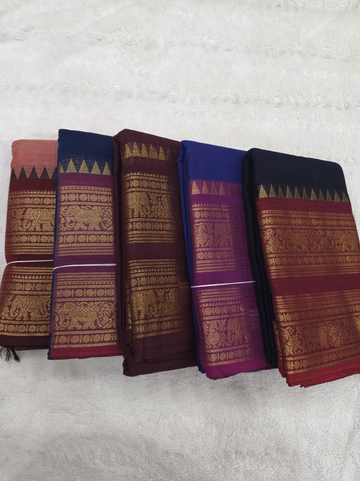 Kanchi Cotton Saree 120 Thread Count Gold Zari Border 5 Color Options - Image 2