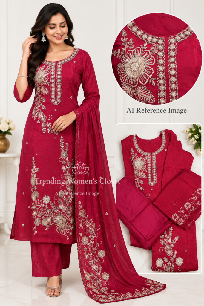 Women 3PC Salwar Suit Embroidered Indian Kurta Pant Dupatta Party Wear M-XXL
