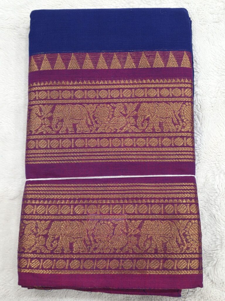 Kanchi Cotton Saree 120 Thread Count Gold Zari Border 5 Color Options