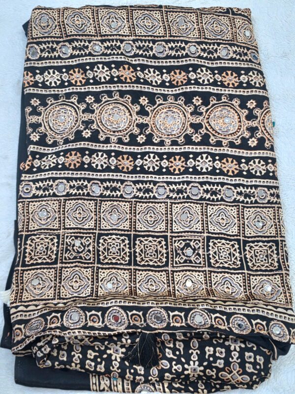 Masakali Mirror Work Black Saree Floral Print Indian Ethnic Women's Sari - Image 5