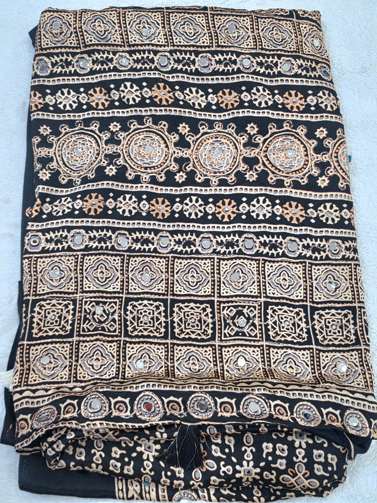 Masakali Mirror Work Black Saree Floral Print Indian Ethnic Women's Sari - Image 5