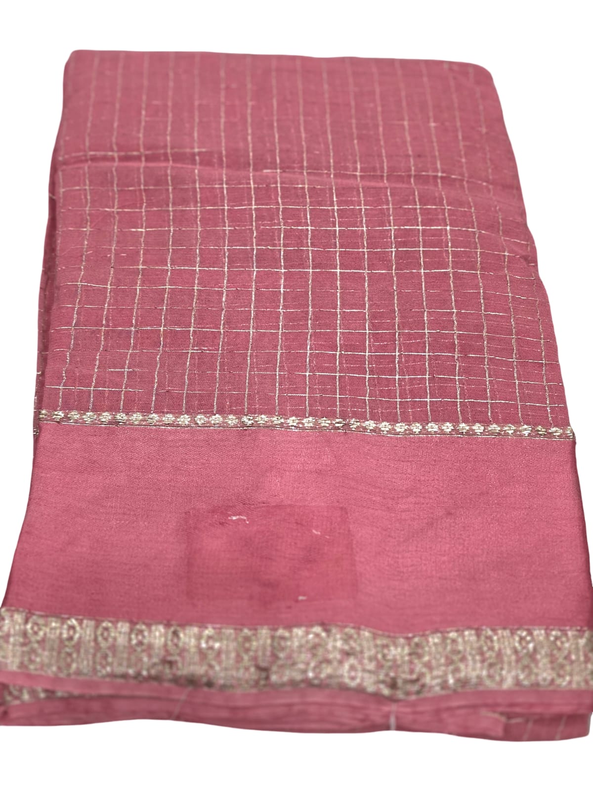 Red Checked Saree Silver Zari Border Indian Traditional Women's Ethnic Wear - Image 6