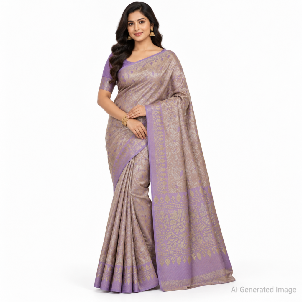 Soft Silk Saree with Floral Zari Design and Blouse – 4 Colours