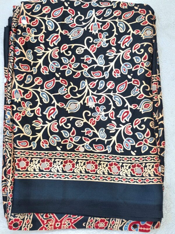 Masakali Mirror Work Black Saree Floral Print Indian Ethnic Women's Sari - Image 3