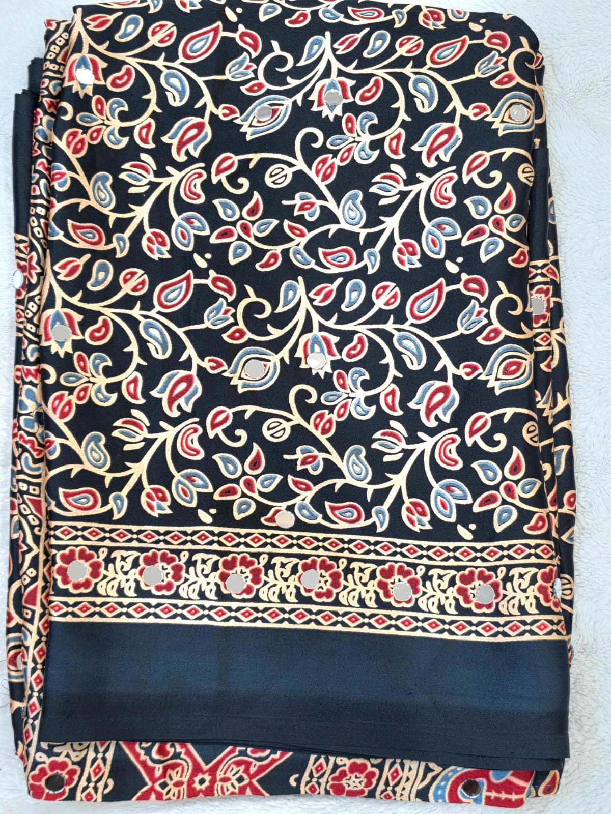Masakali Mirror Work Black Saree Floral Print Indian Ethnic Women's Sari - Image 3