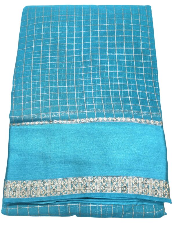 Red Checked Saree Silver Zari Border Indian Traditional Women's Ethnic Wear - Image 9