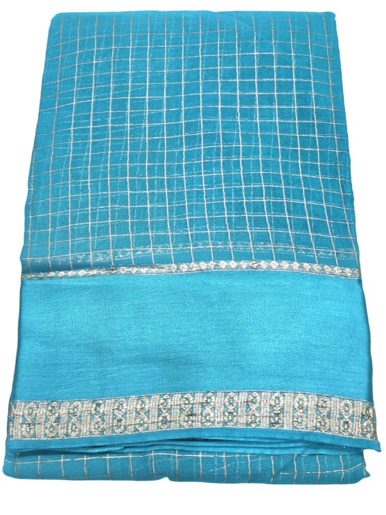 Red Checked Saree Silver Zari Border Indian Traditional Women's Ethnic Wear