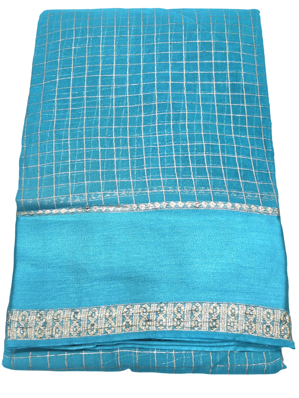 Red Checked Saree Silver Zari Border Indian Traditional Women's Ethnic Wear - Image 9