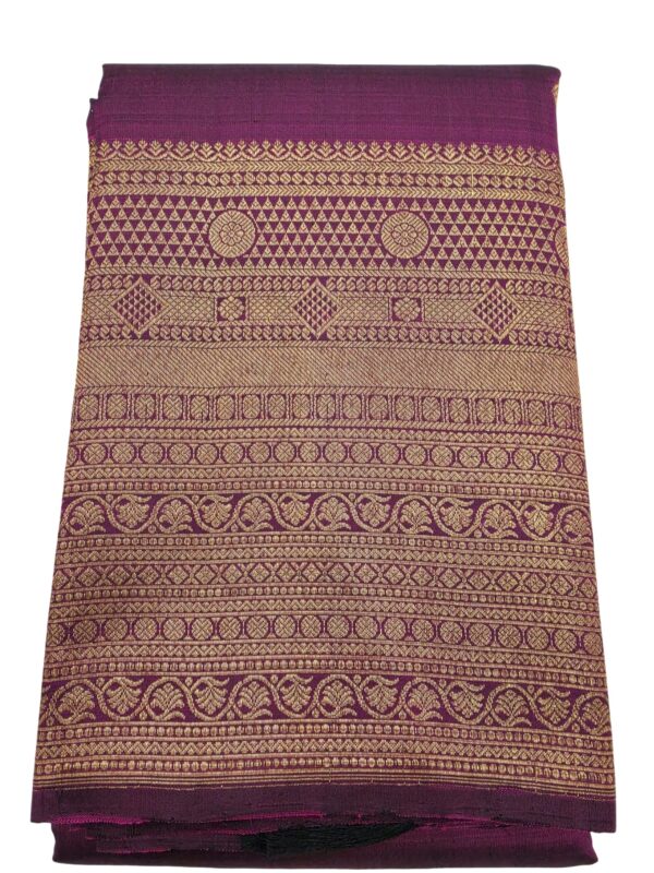 Handloom Kanchipuram Silk Saree Purple Gold Zari Border Traditional Indian Sari - Image 2