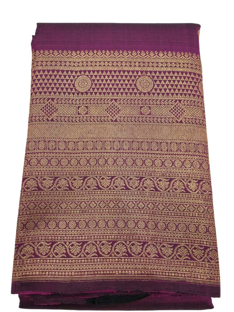 Handloom Kanchipuram Silk Saree Purple Gold Zari Border Traditional Indian Sari