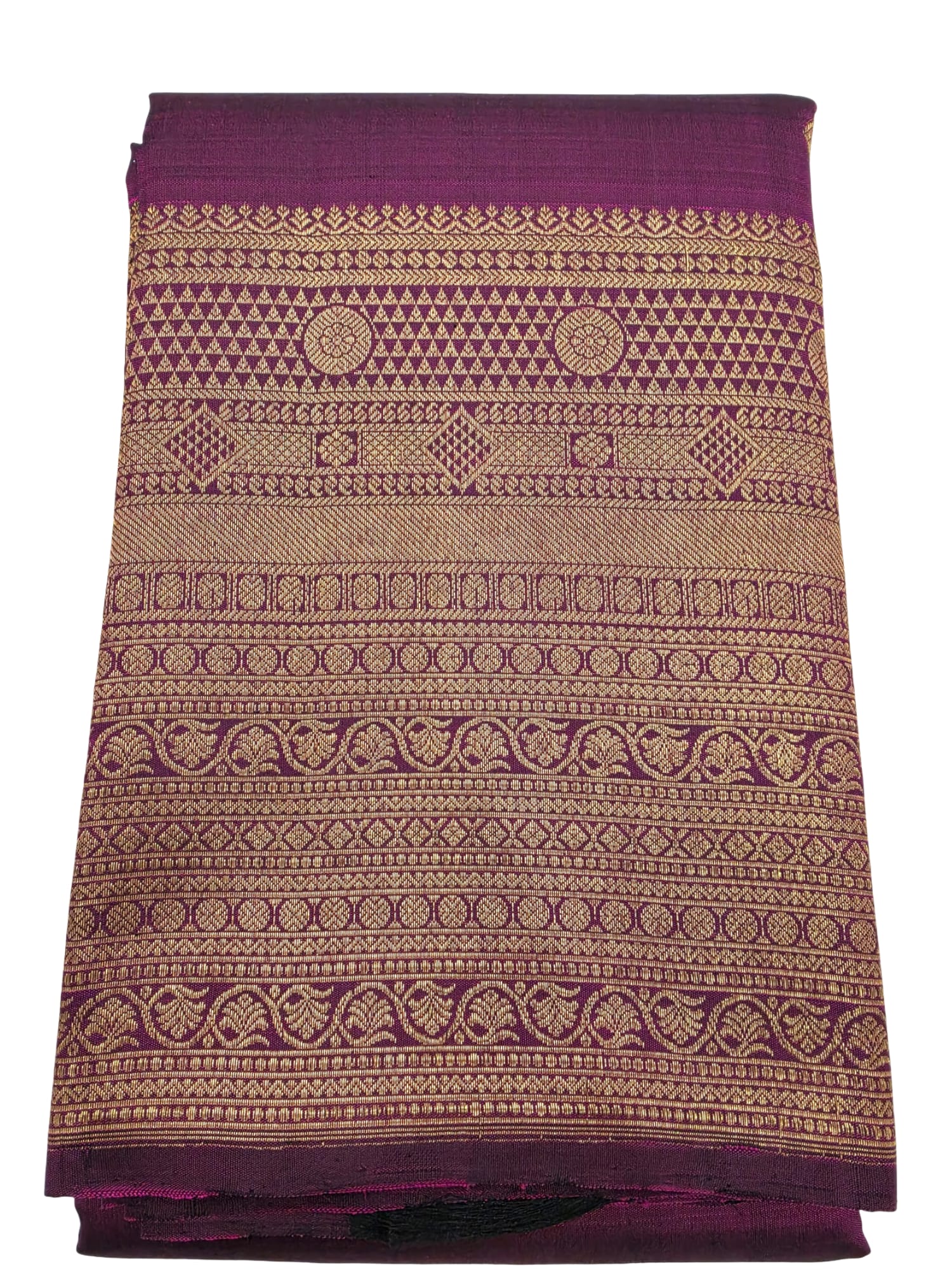 Handloom Kanchipuram Silk Saree Purple Gold Zari Border Traditional Indian Sari - Image 2