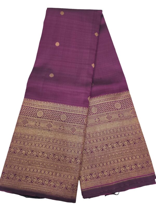 Handloom Kanchipuram Silk Saree Purple Gold Zari Border Traditional Indian Sari - Image 3