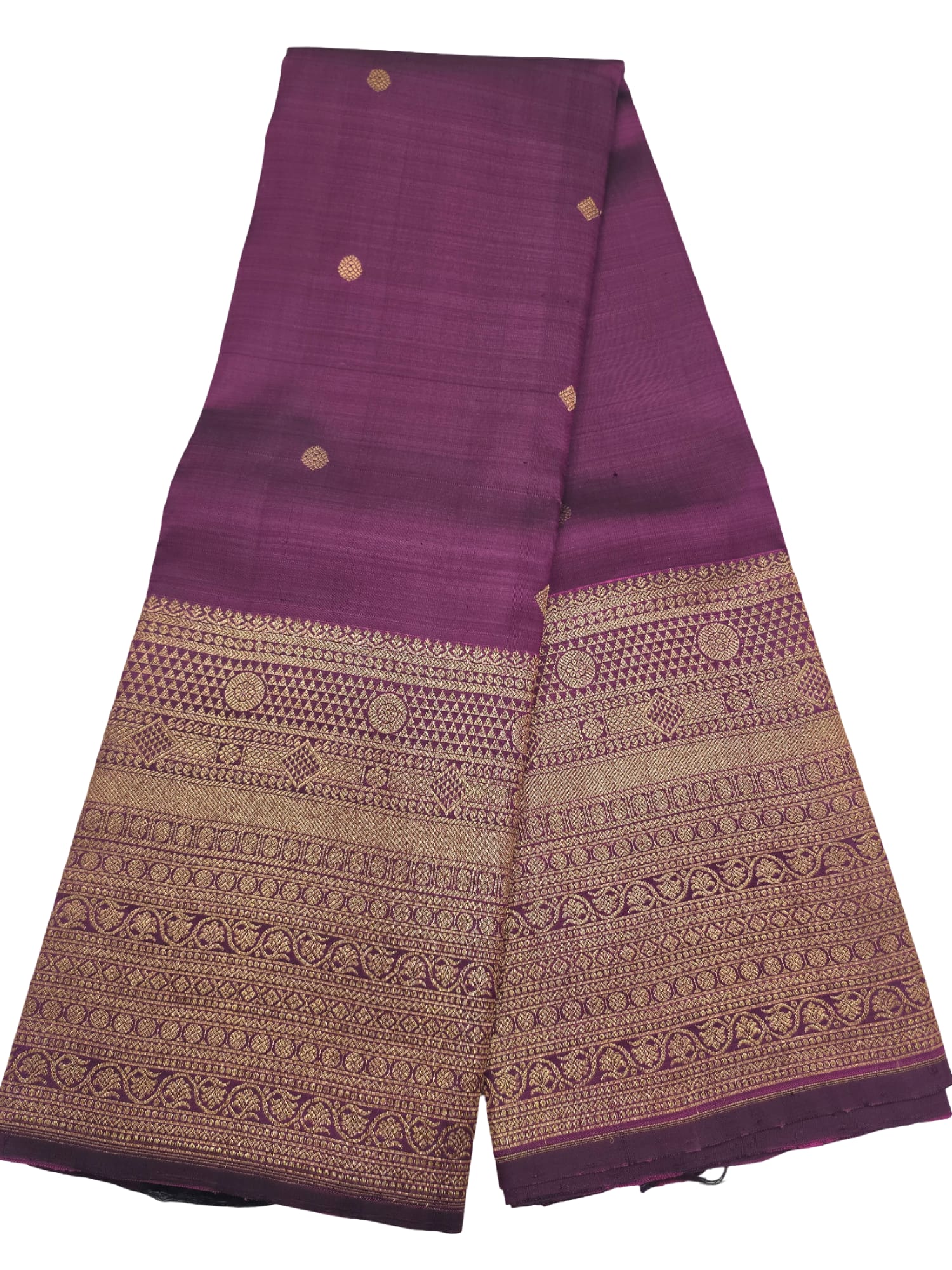 Handloom Kanchipuram Silk Saree Purple Gold Zari Border Traditional Indian Sari - Image 3
