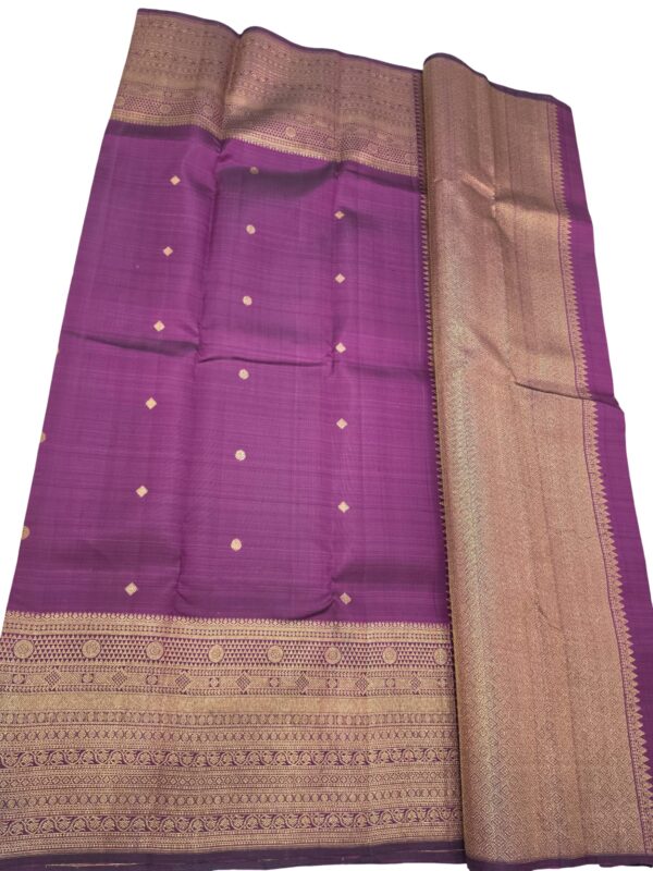 Handloom Kanchipuram Silk Saree Purple Gold Zari Border Traditional Indian Sari - Image 4