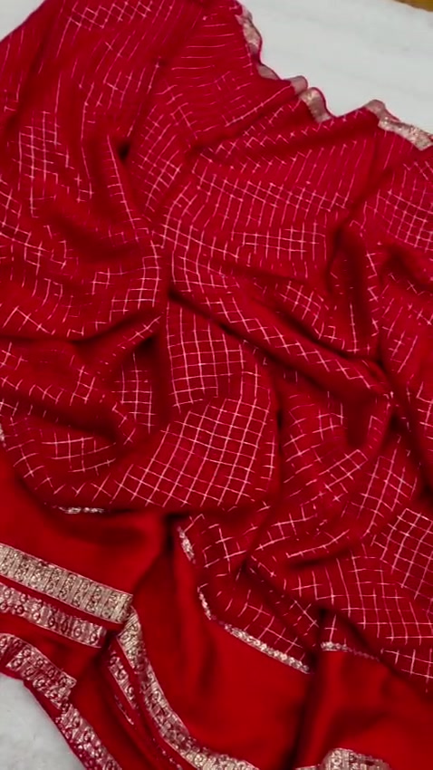 Red Checked Saree Silver Zari Border Indian Traditional Women's Ethnic Wear - Image 2