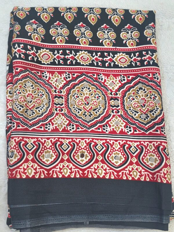Masakali Mirror Work Black Saree Floral Print Indian Ethnic Women's Sari - Image 2