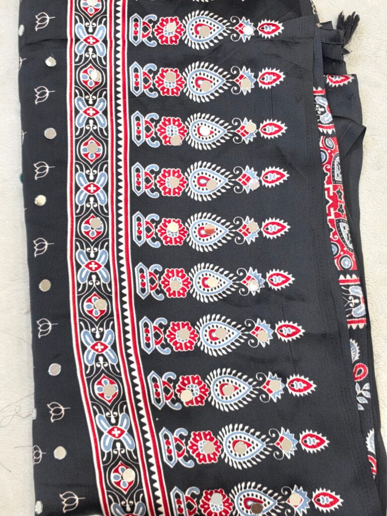 Masakali Mirror Work Black Saree Floral Print Indian Ethnic Women's Sari