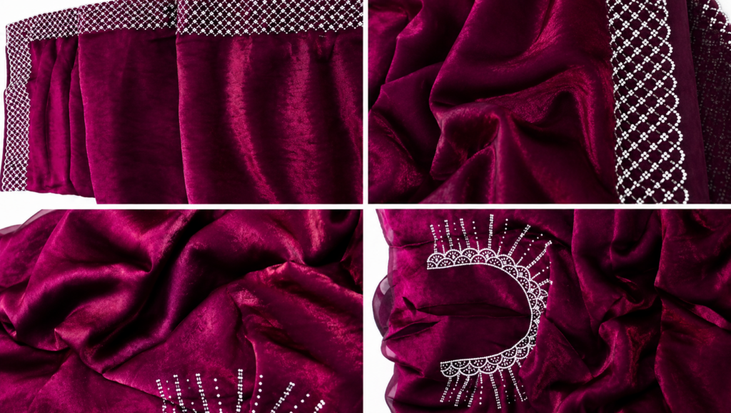 Fendy Designer Stone Silk Saree Women Indian Party Wedding Saree 6 Colors