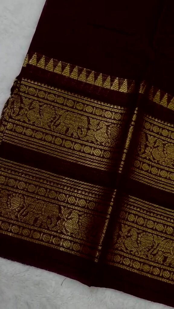Kanchi Cotton Saree 120 Thread Count Gold Zari Border 5 Color Options