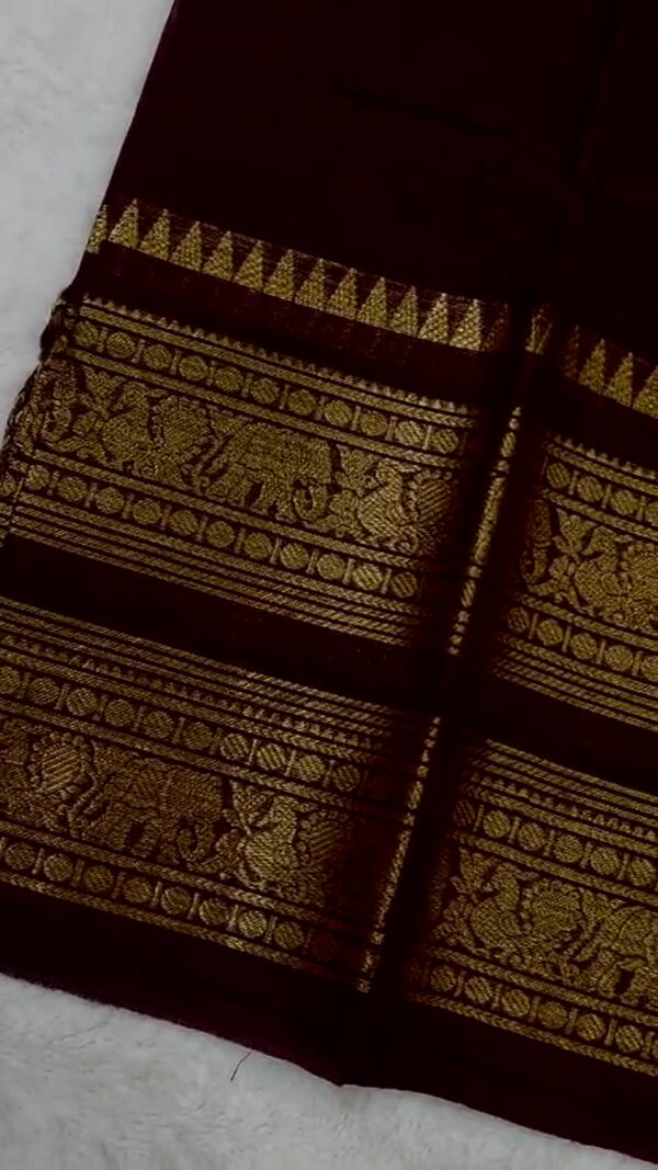 Kanchi Cotton Saree 120 Thread Count Gold Zari Border 5 Color Options - Image 10