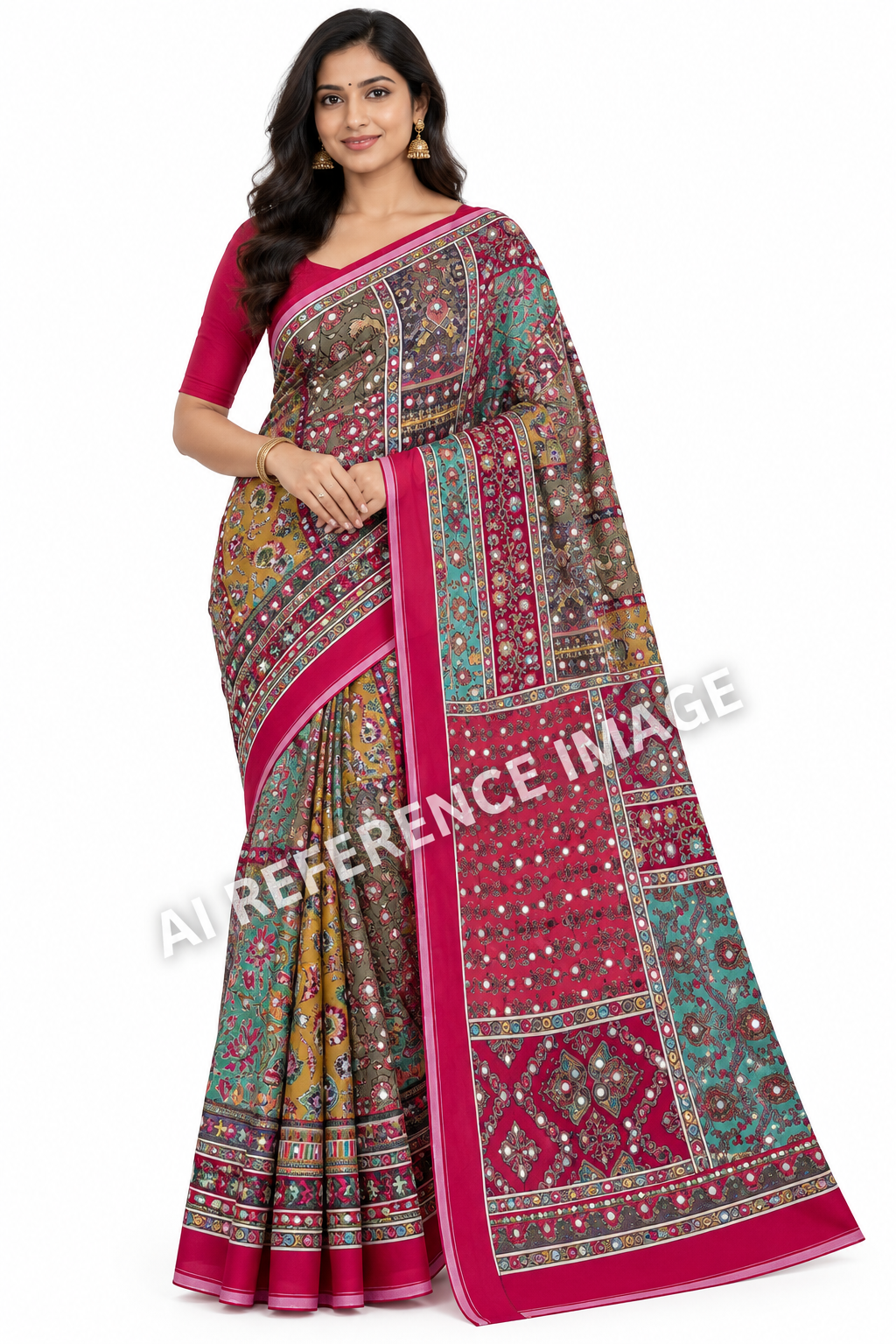 Multicolor Masakali Mirror Saree Indian Party Wear 4 Color Options - Image 1