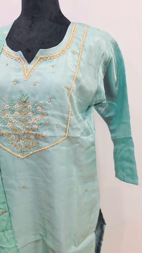 Mint Green 3 Piece Salwar Suit Embroidered Indian Pakistani Party Wear Set - Image 8