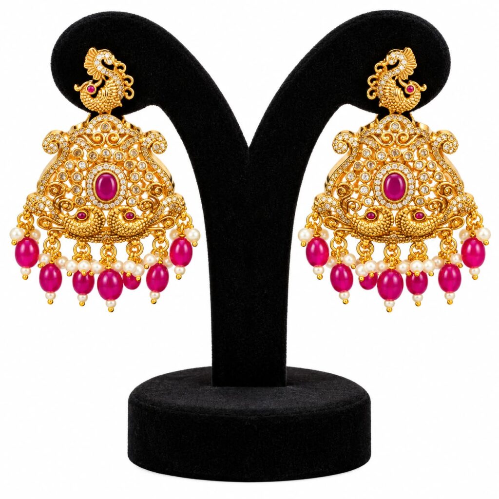 Gold Plated AD Stone Bridal Jewellery Set Long Haram Choker Earrings Maang Tikka