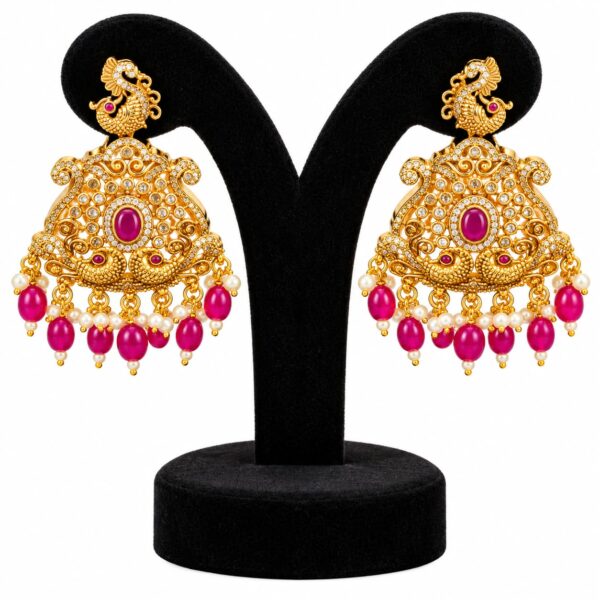 Gold Plated AD Stone Bridal Jewellery Set Long Haram Choker Earrings Maang Tikka - Image 5