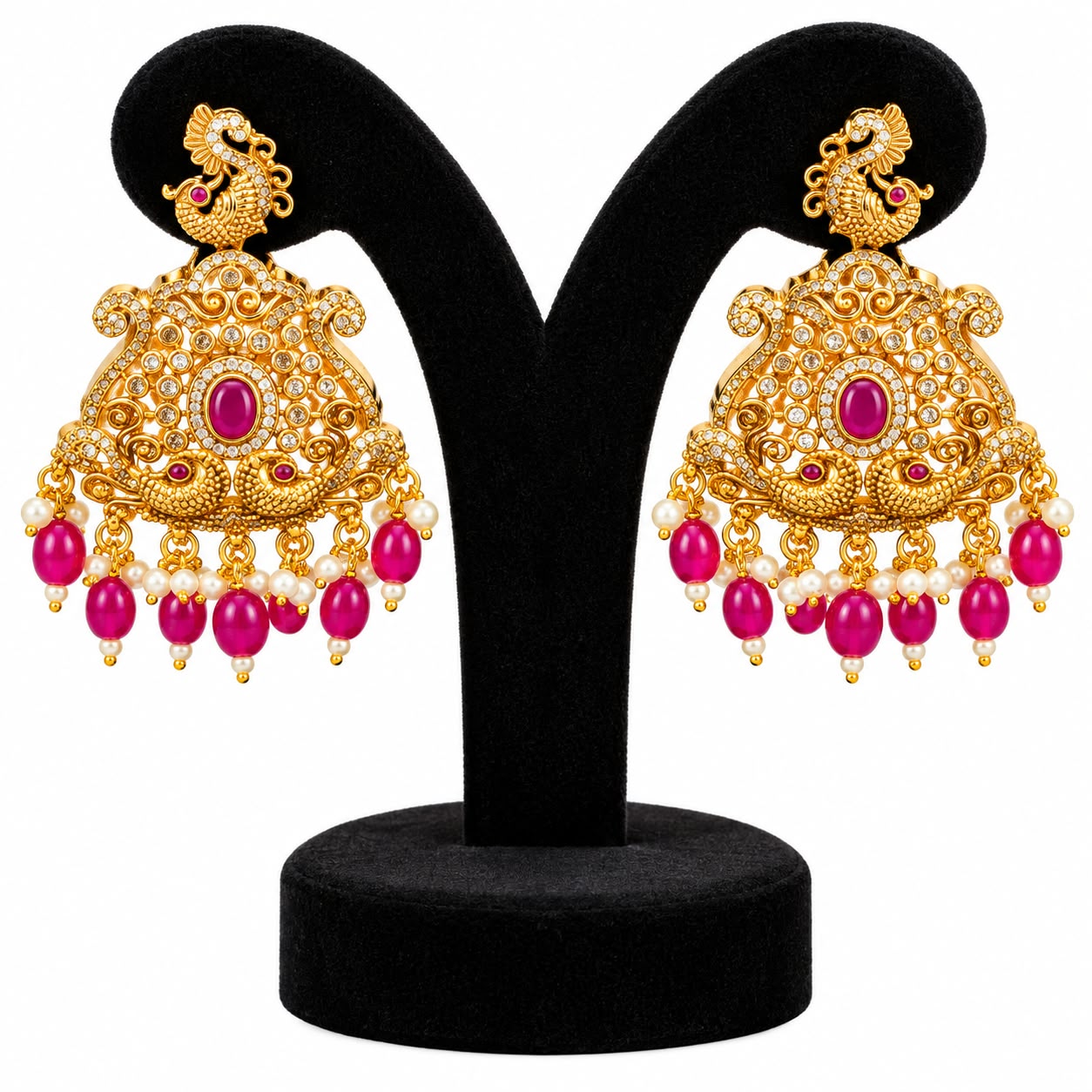 Gold Plated AD Stone Bridal Jewellery Set Long Haram Choker Earrings Maang Tikka - Image 5