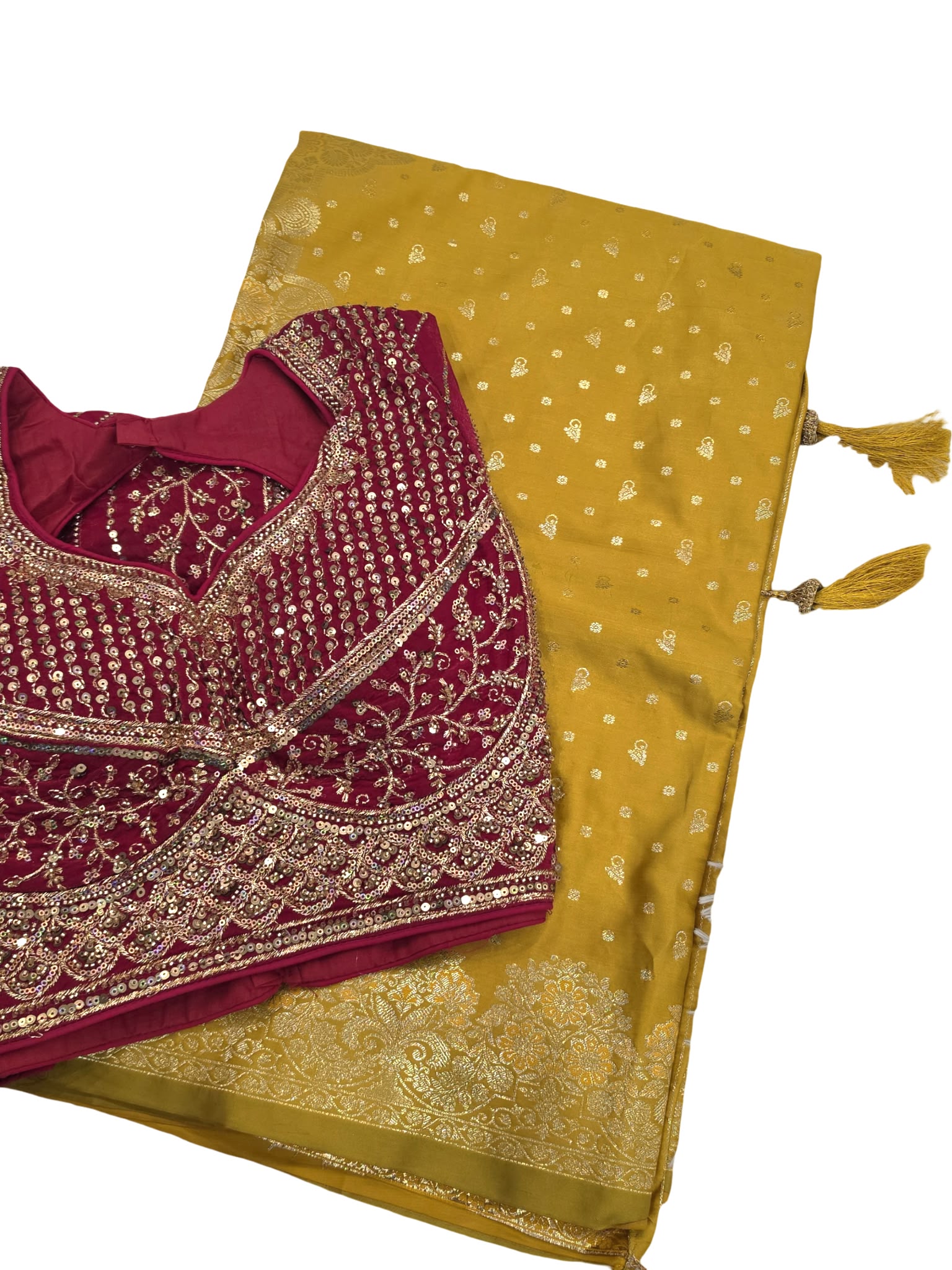 Banarasi Silk Saree with Heavy Embroidered Stitched Blouse Wedding Party Wear - Image 3