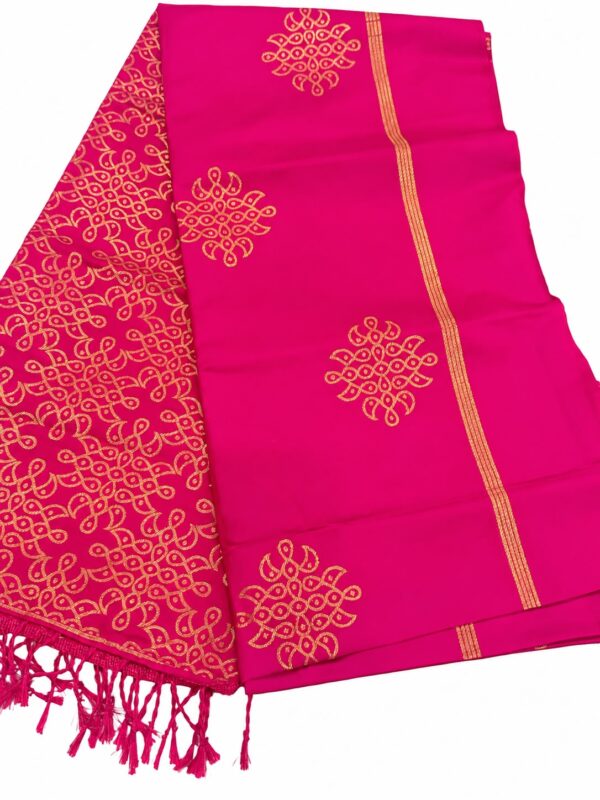 Kolam Design Soft Silk Saree Gold Motif Border Pallu Indian Ethnic Wear - Image 3