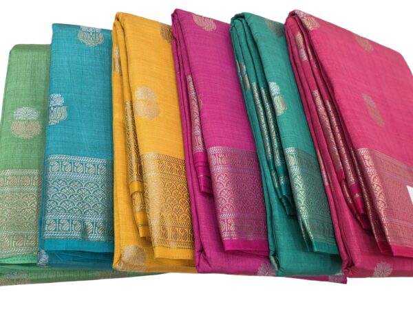 Tussar Silk Saree with Zari Woven Border Floral Butta Indian Traditional Sari - Image 2
