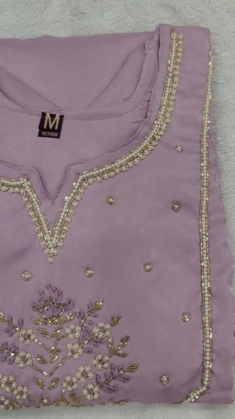 Women's Lavender 3 Piece Salwar Suit Embroidered Kurta Pant Dupatta - Image 9