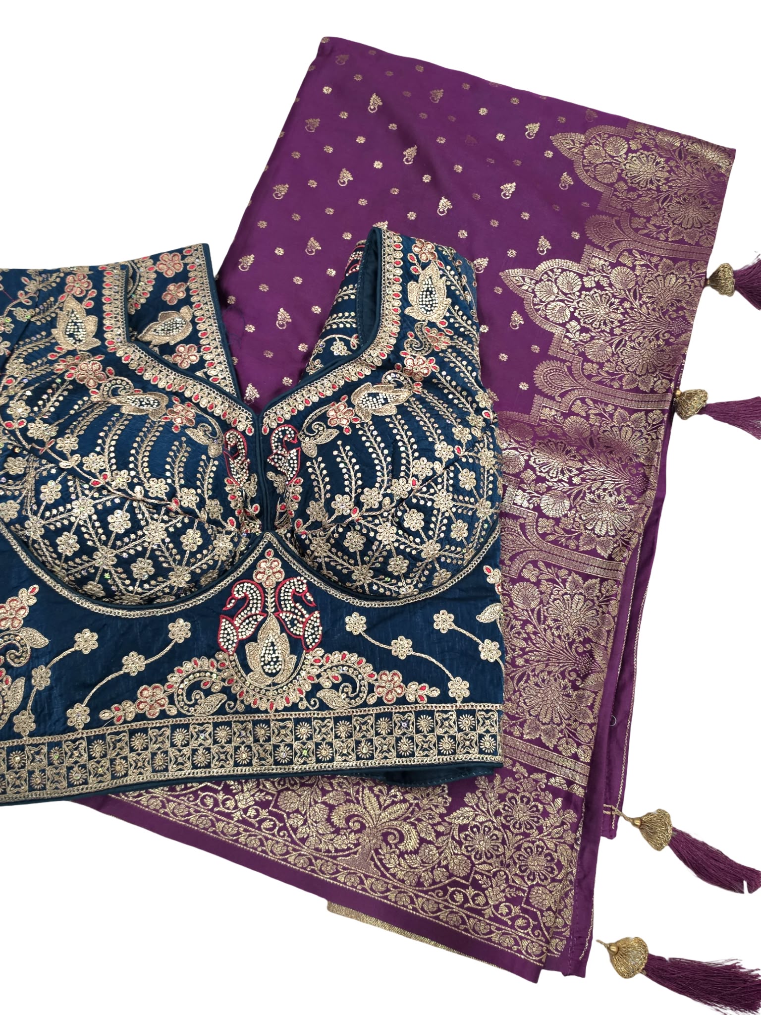 Banarasi Silk Saree with Heavy Embroidered Stitched Blouse Wedding Party Wear - Image 4