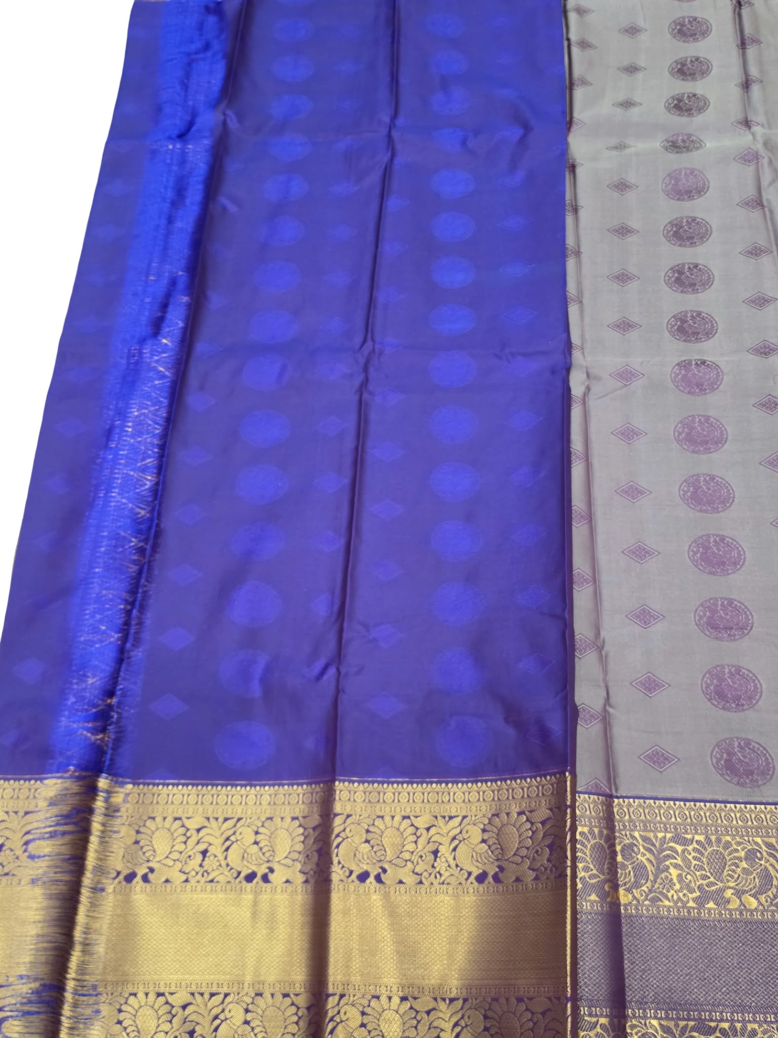 Royal Blue Kanchipuram Semi Silk Saree with Gold Zari Border - Image 2