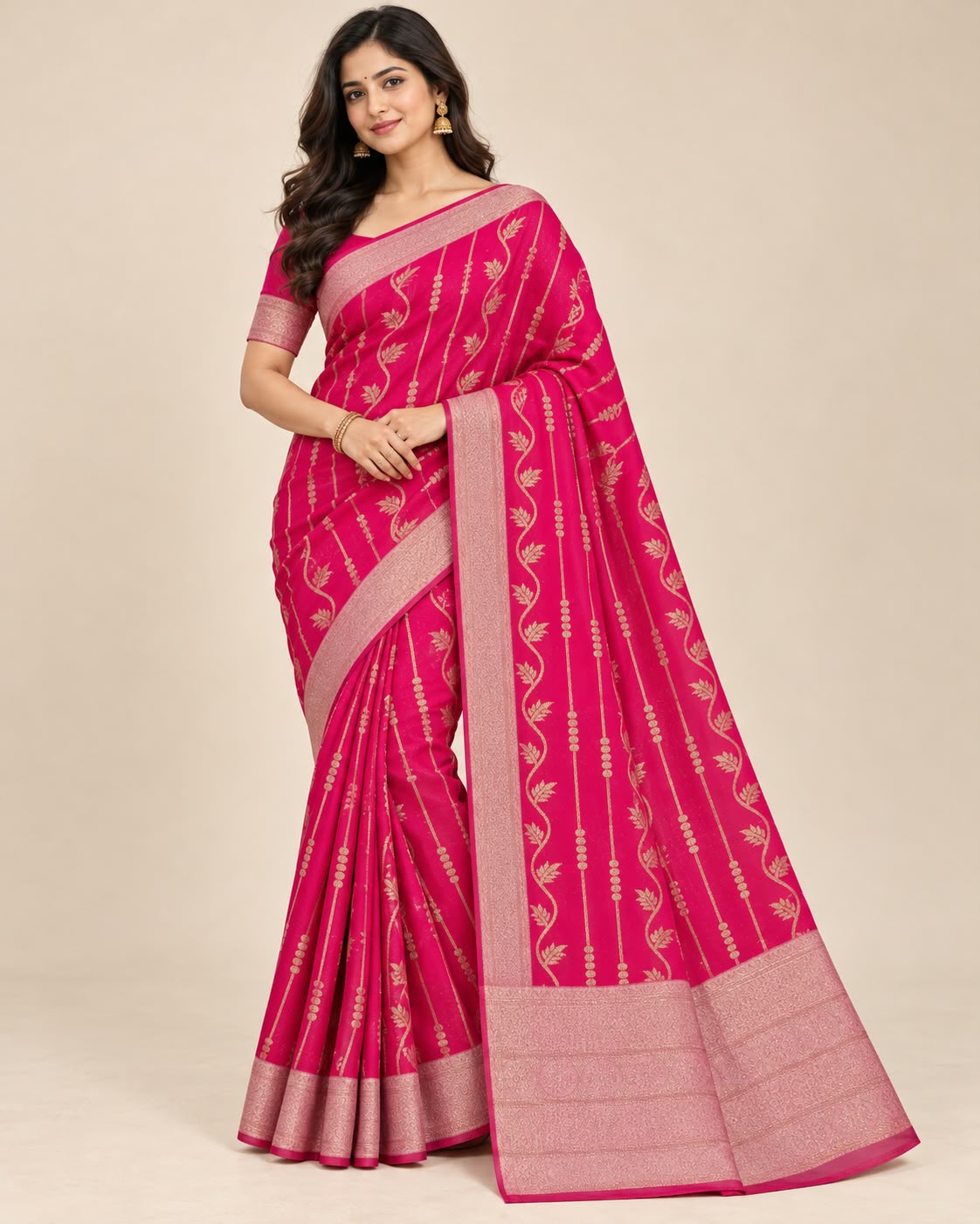 Women's Soft Silk Saree with Zari Floral Design & Rich Pallu Indian Ethnic Wear - Image 1