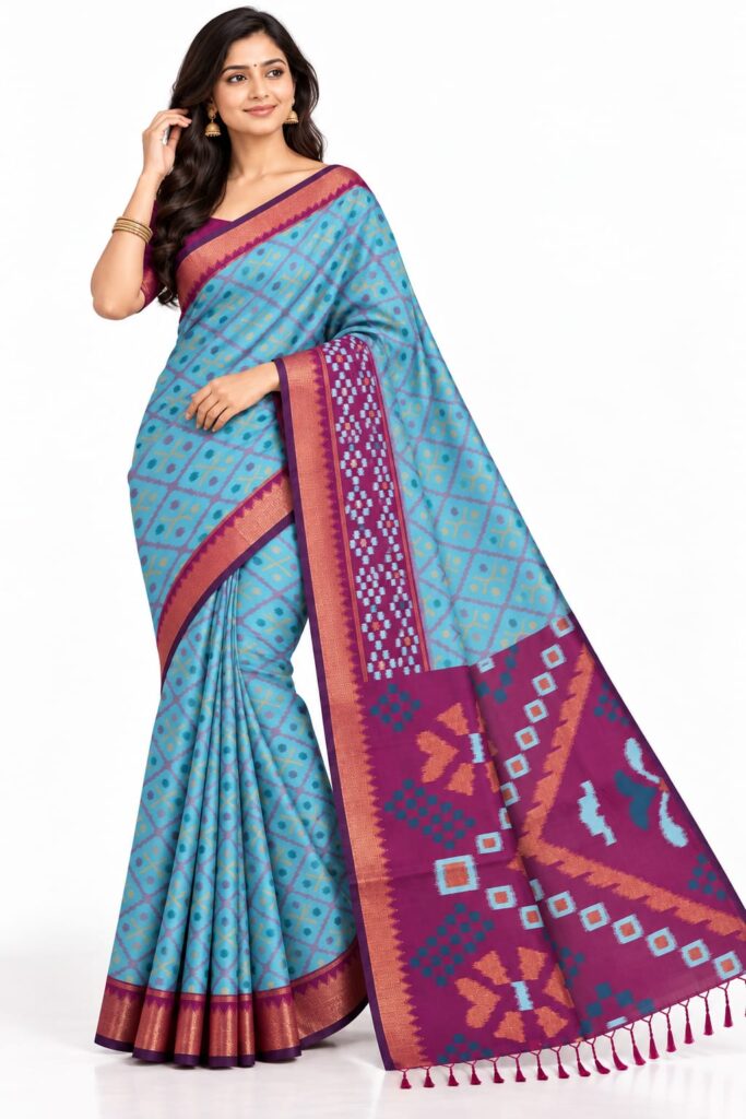 Paithani Style Saree with Zari Border & Designer Pallu Traditional Indian Wear