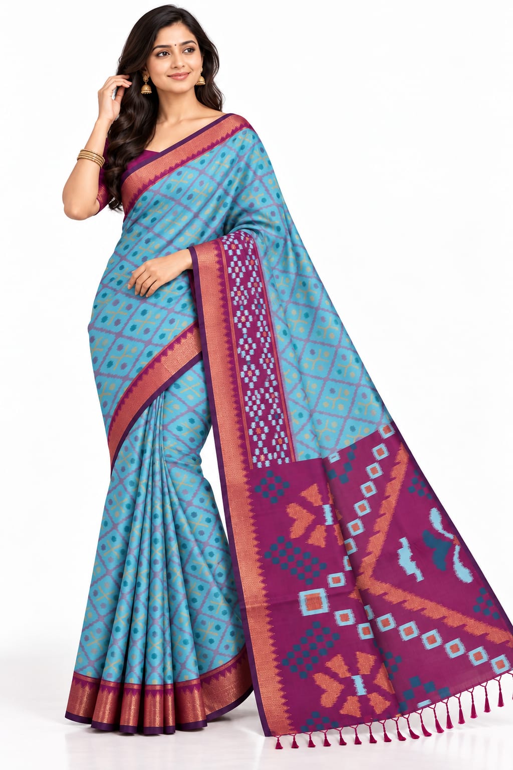 Paithani Style Saree with Zari Border & Designer Pallu Traditional Indian Wear - Image 1