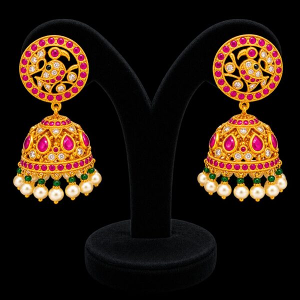 Jalebi Kundan Semi Bridal Jewellery Set Gold Plated Haram Jhumka Maang Tikka - Image 5