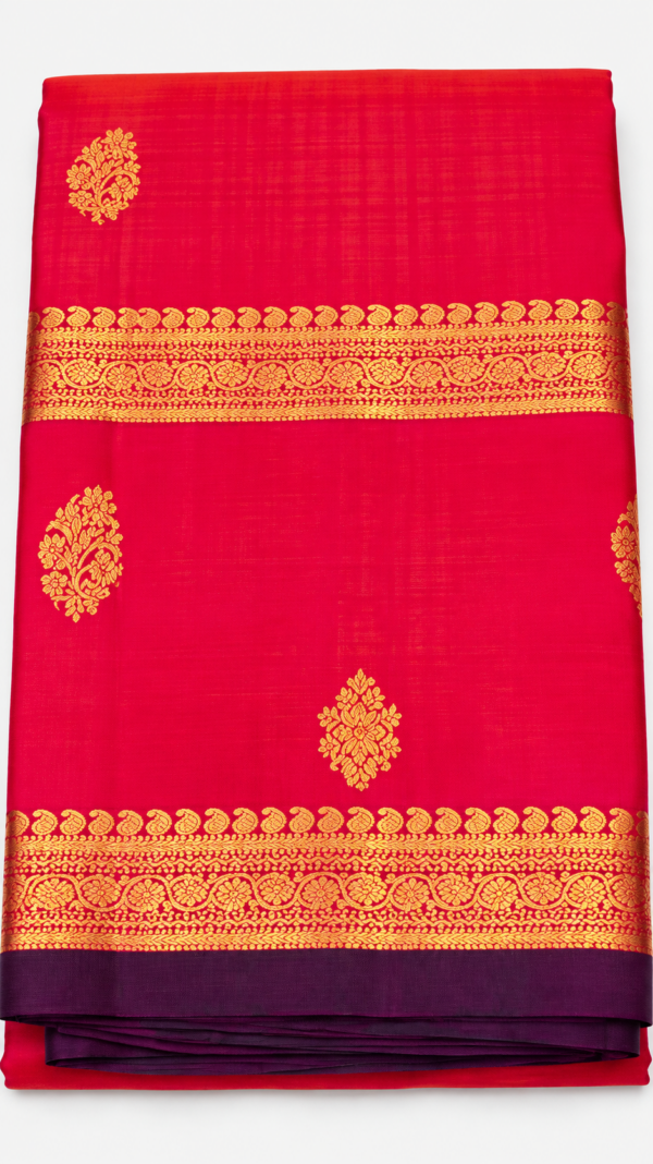 Pure Silk Kanchipuram Saree Pink Gold Zari Border Butta Indian Wedding Sari - Image 4