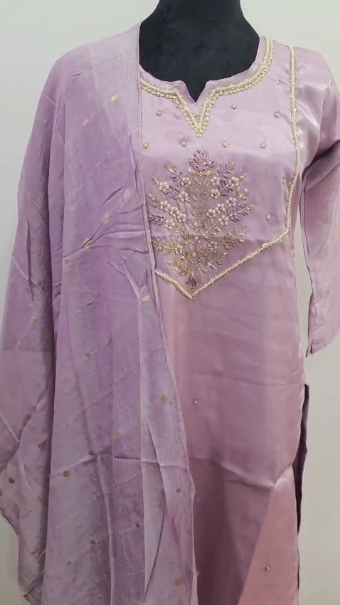 Women's Lavender 3 Piece Salwar Suit Embroidered Kurta Pant Dupatta - Image 6