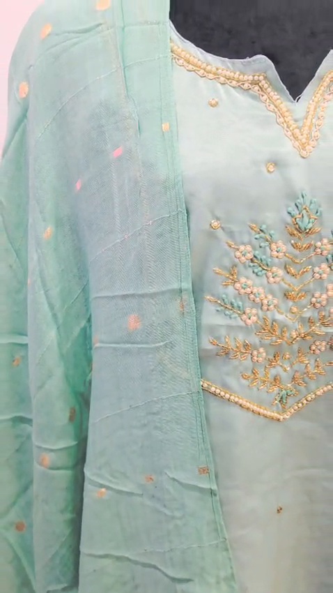 Mint Green 3 Piece Salwar Suit Embroidered Indian Pakistani Party Wear Set - Image 11