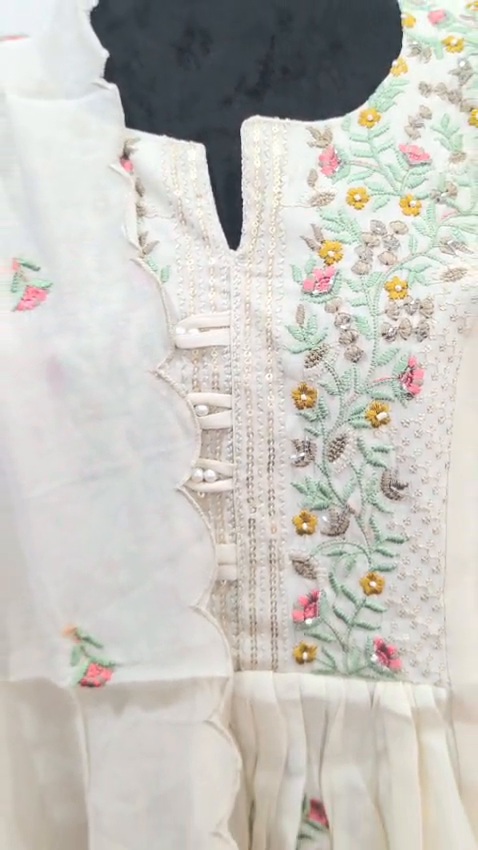 Cream Mulchanderi Indian Ethnic Traditional Women's Dress Festive Party Wear - Image 10