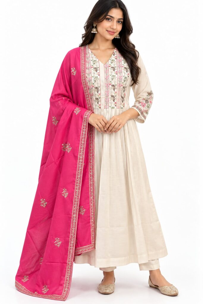 Women Mulchanderi 3 Piece Salwar Suit Indian Ethnic Kurta Pant Dupatta Set