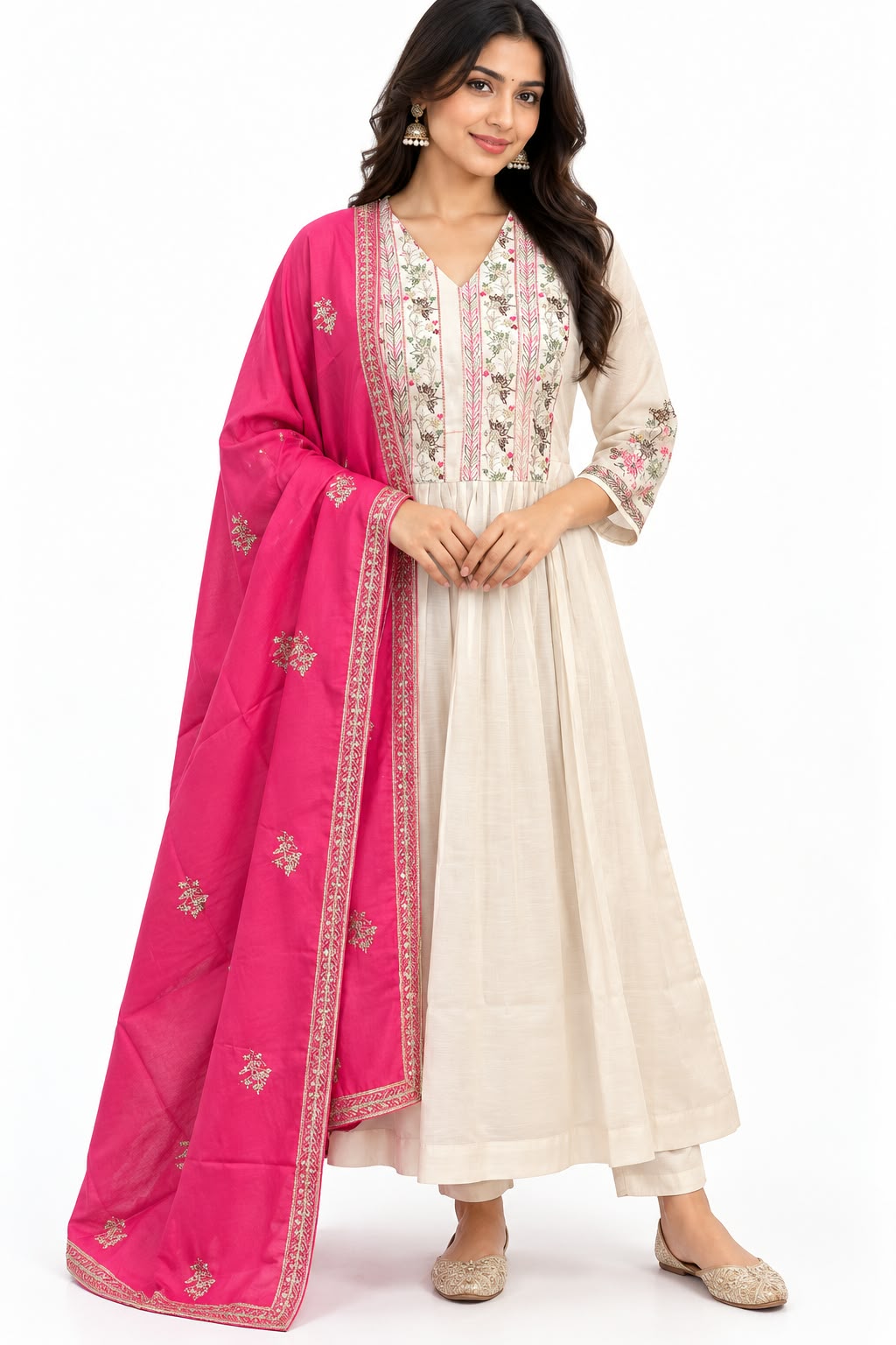 Women Mulchanderi 3 Piece Salwar Suit Indian Ethnic Kurta Pant Dupatta Set - Image 1