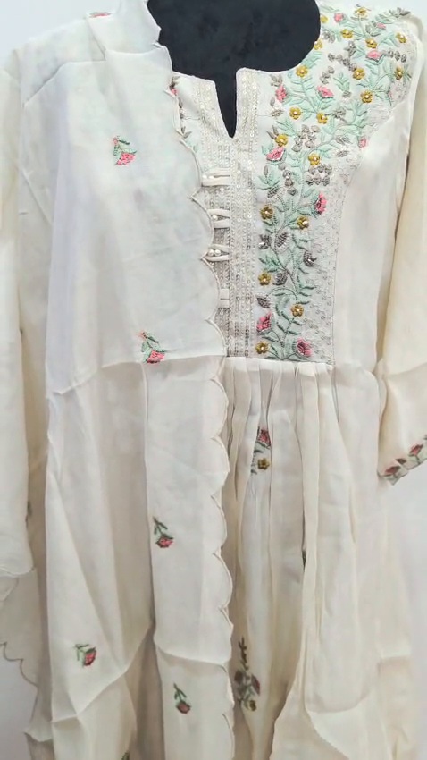 Cream Mulchanderi Indian Ethnic Traditional Women's Dress Festive Party Wear - Image 8