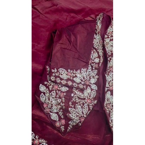 Space Silk Saree with Blouse & Embroidered Overcoat Party Wear 4 Colors - Image 4