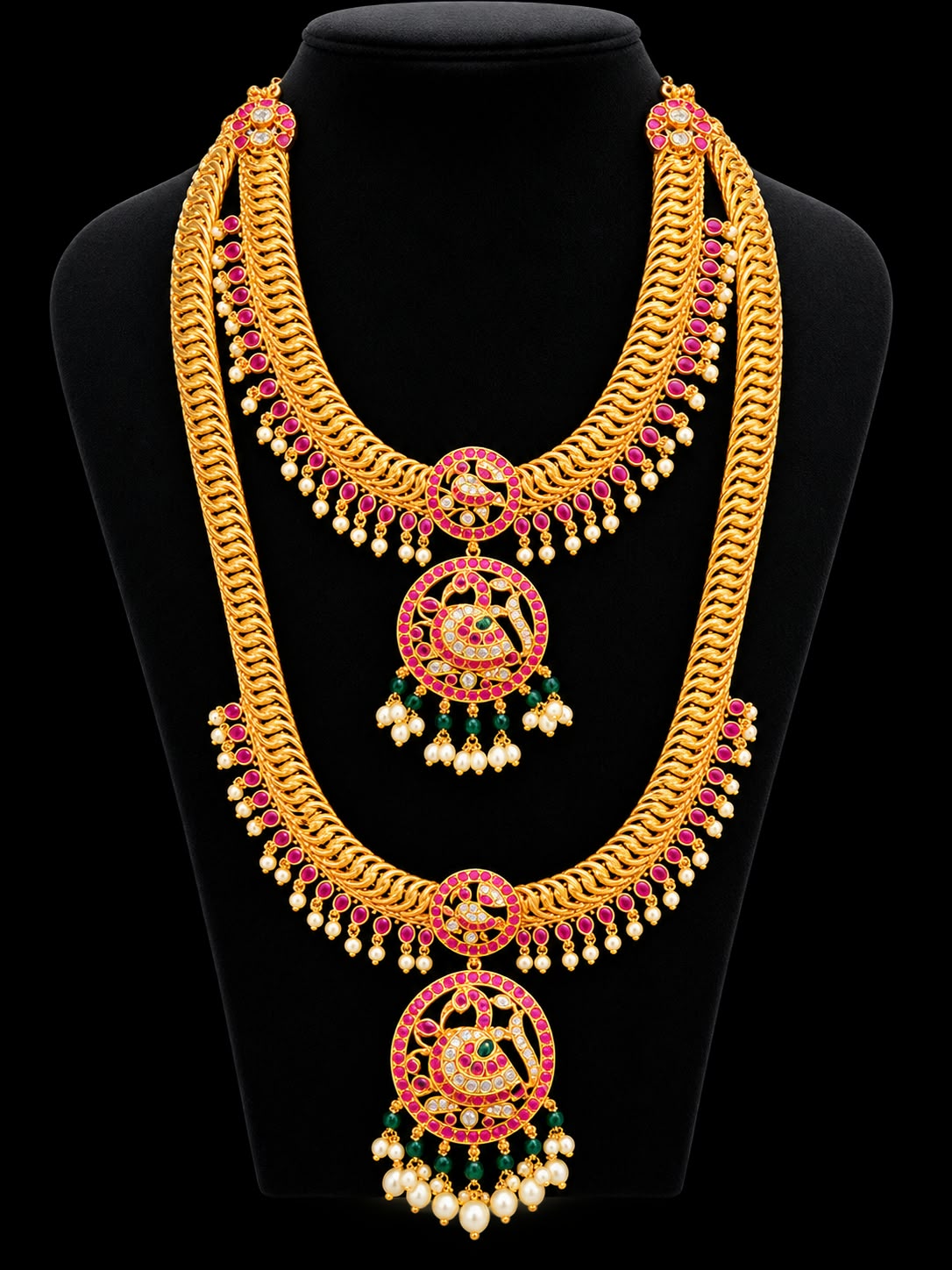 Jalebi Kundan Semi Bridal Jewellery Set Gold Plated Haram Jhumka Maang Tikka - Image 3