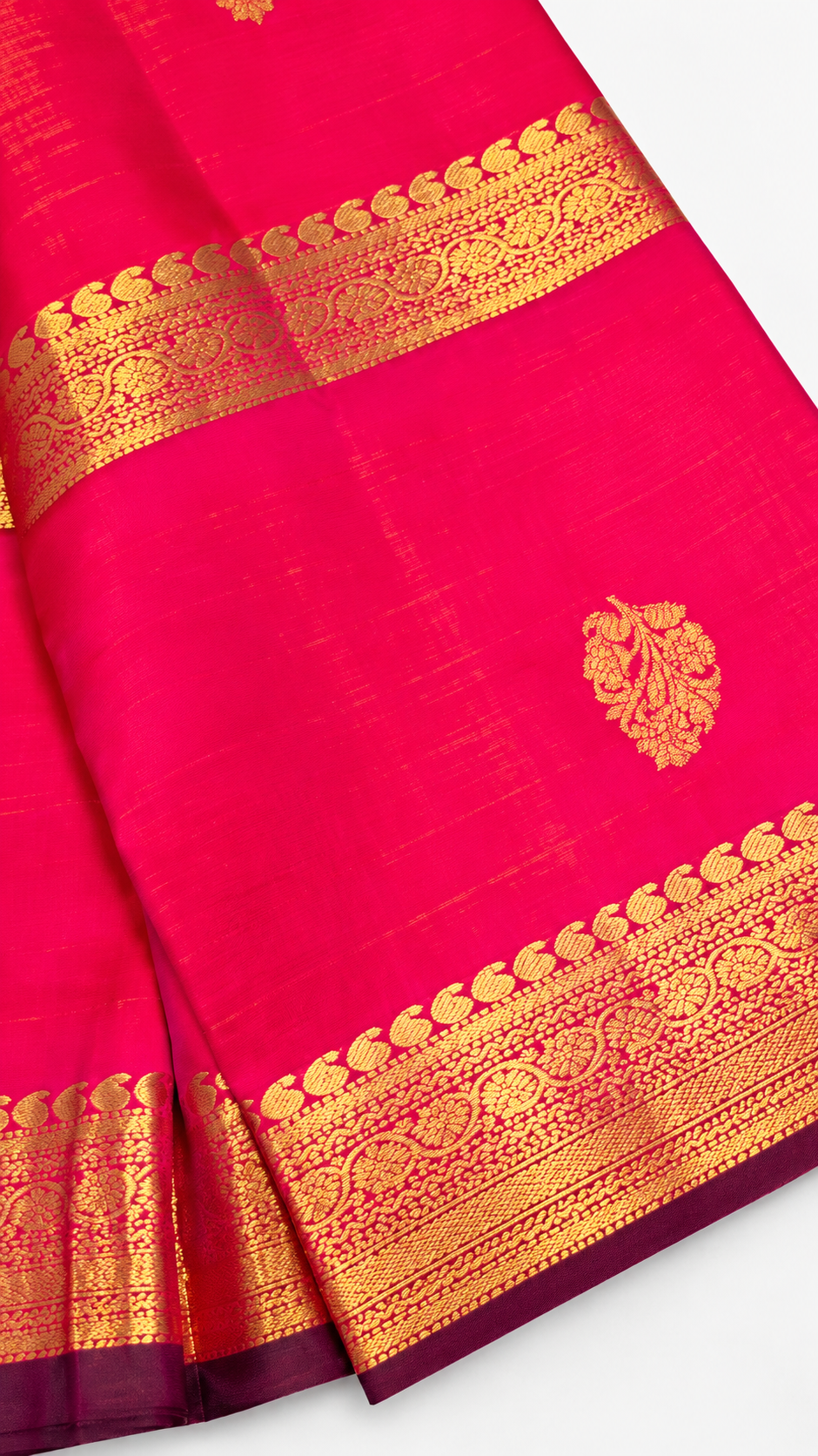 Pure Silk Kanchipuram Saree Pink Gold Zari Border Butta Indian Wedding Sari - Image 2